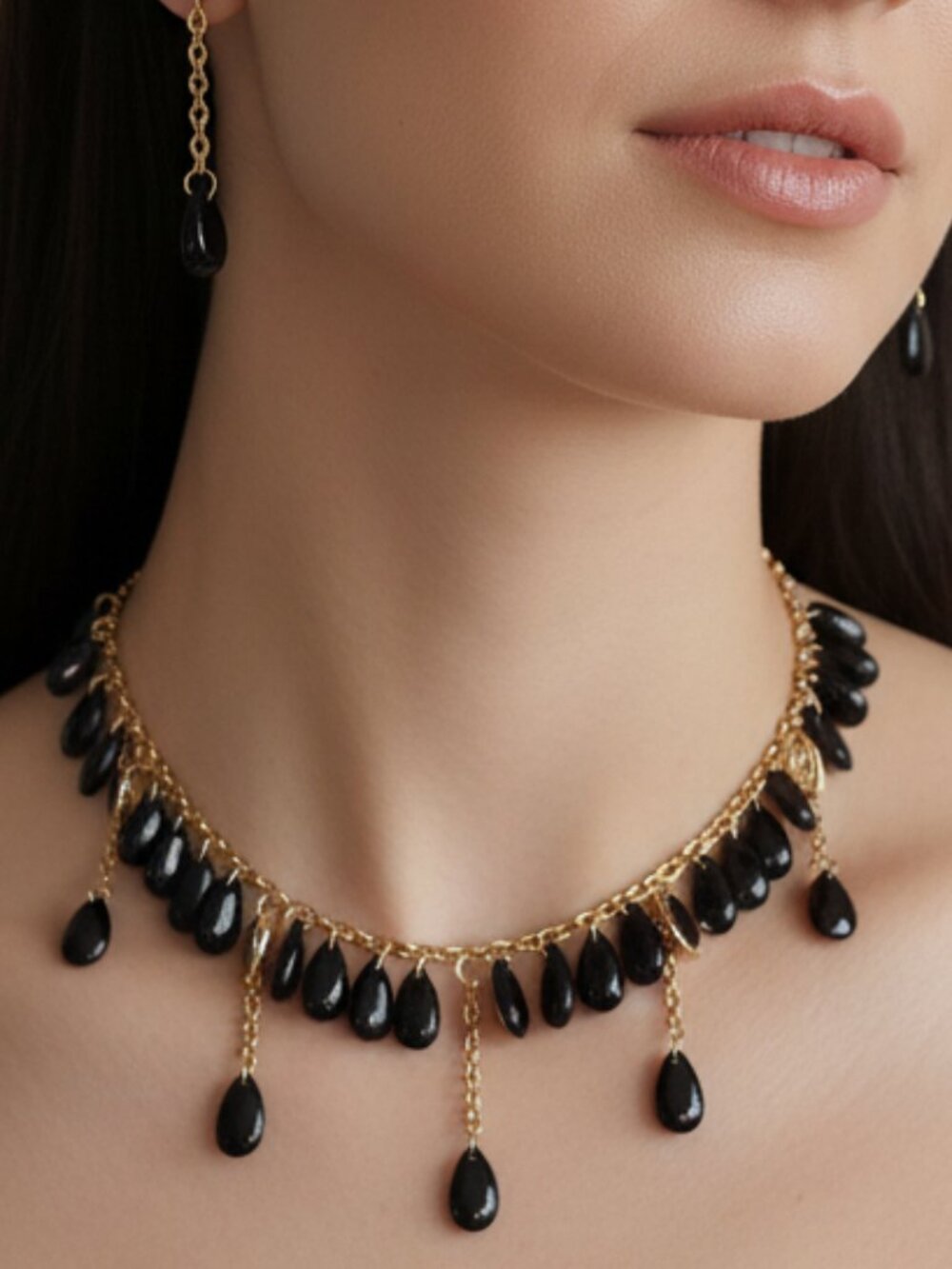 Handmade black glass beads jewelry set